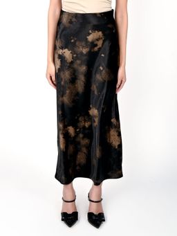 Odette - Black and Brown Dyed Mid Rise Satin Skirt