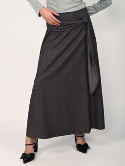 Odette - Grey Layered Waist Tie-Up Maxi Skirt