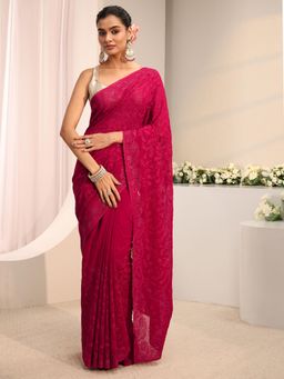 Libas - Pink Floral Embellished Saree With Unstitched Blouse