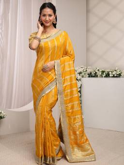 Libas - Mustard Ethnic Motif Woven Design with Embellished Border Saree With Unstitched Blouse