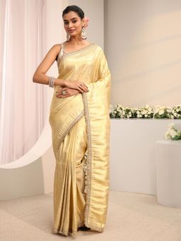 Libas - Gold Floral Woven Design Saree With Unstitched Blouse