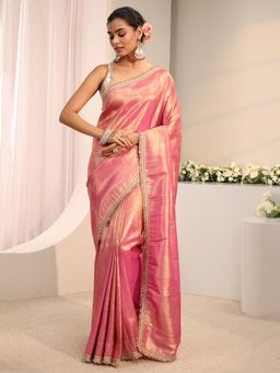 Libas - Pink Floral Woven Design Saree With Unstitched Blouse