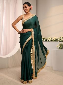 Libas - Green Embellished Border Saree With Unstitched Blouse