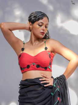 Suta - Red Cambric Cotton Stitched Blouse