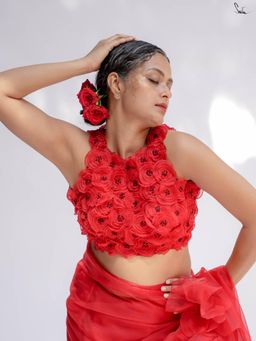 Suta - Red Cambric Cotton Stitched Blouse