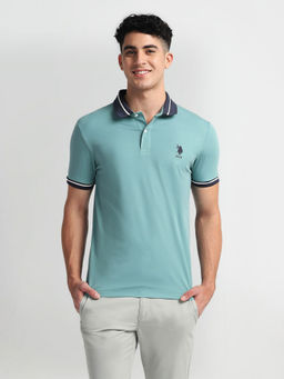 U.S. POLO ASSN. - Striped Collar Muscle Fit Polo T-Shirt