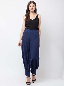 Dodo & Moa - Navy Blue Cuffed Hems Women Trousers