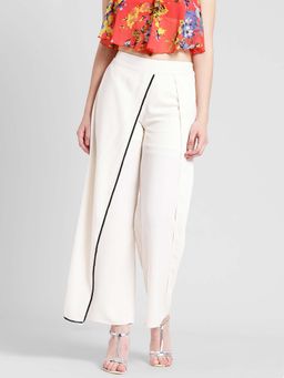 Dodo & Moa - Off White Layered Zip Detail Women Trousers