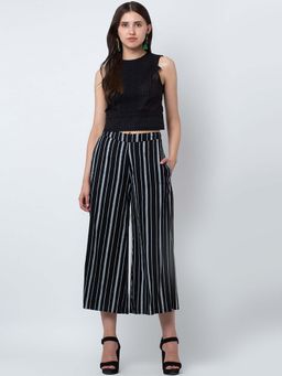 Dodo & Moa - Black And White Striped Crop Women Trousers