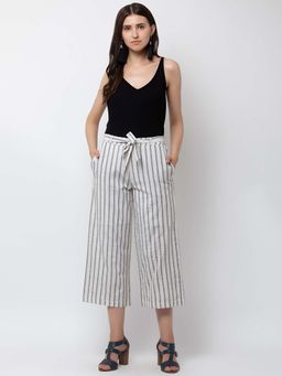 Dodo & Moa - Striped Crop Straight Trousers For Women