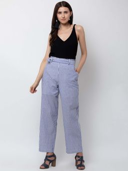 Dodo & Moa - Blue and White Striped Trousers For Women