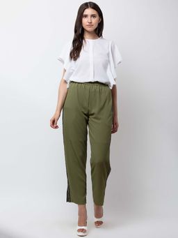 Dodo & Moa - Olive Green Crop Straight Trousers For Women