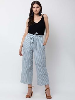 Dodo & Moa - White and Blue Straight Women Trousers