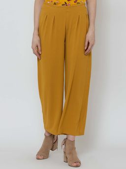 Dodo & Moa - Mustard Yellow Flared Trousers For Women
