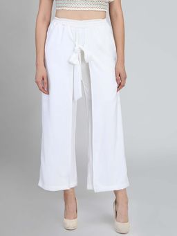 Dodo & Moa - White Tie-Up Crop Trousers For Women