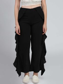 Dodo & Moa - Black Flared Ruffle Detail Trousers For Women