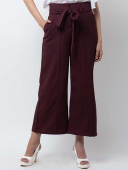 Dodo & Moa - Maroon Tie Up Crop Flared Trousers
