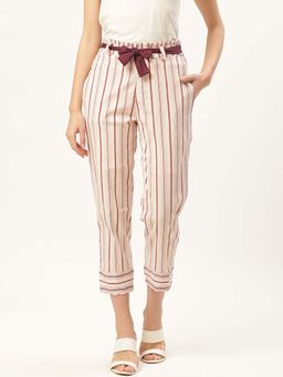 Dodo & Moa - Light Pink And Brown Striped Crop Women Trousers