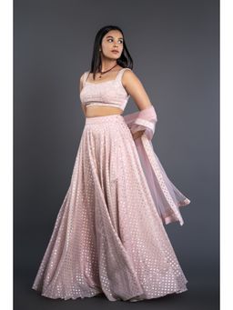 Shahmeen Husain - Powder Pink Foil Printed Lehenga (Set of 3)