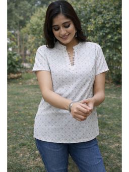 EARTHWEAR - White Hand Block Printed Cotton Top