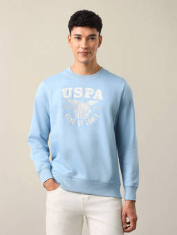 U.S. Polo Assn. Denim Co. - Men Sky Blue Brand Embroidered Regular Fit Sweatshirt