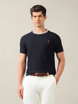 U.S. POLO ASSN. - Men Navy Blue Solid Slim Fit T-shirt