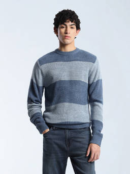 Flying Machine - Men Blue Horizontal Stripes Sweater