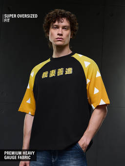 The Souled Store - Men Black-Yellow Zenitsu Super Oversized T-shirt