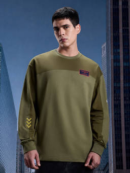 The Souled Store - Men Olive Embroidered Oversized T-shirt
