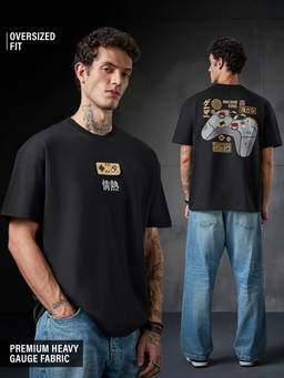 The Souled Store - Men Black Controller Graphic Printed Oversized T-shirt