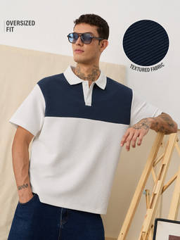 The Souled Store - Men White-Navy Blue Marine Corps Oversized Polo T-shirt
