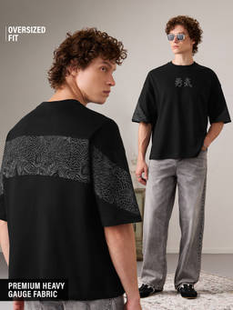 The Souled Store - Men Black Bravery Boxy Fit Graphic Printed T-shirt