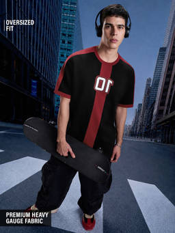 The Souled Store - Men Black Colorblock Half Sleeves T-shirt
