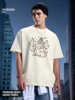 The Souled Store - Men Cream Orangutan Oversized Graphic Printed T-shirt