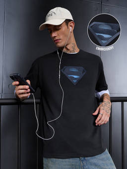 The Souled Store - Men Black Official Graphic Printed Oversized T-shirt