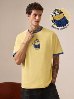 The Souled Store - Men Yellow Embroidered Oversized T-shirt