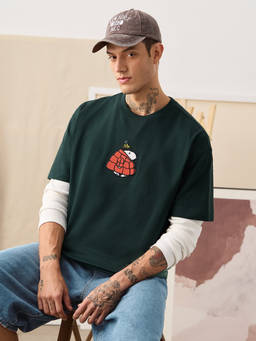 The Souled Store - Men Green Embroidered Oversized T-shirt