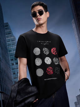 The Souled Store - Men Black Graphic Printed Relaxed Fit T-shirt