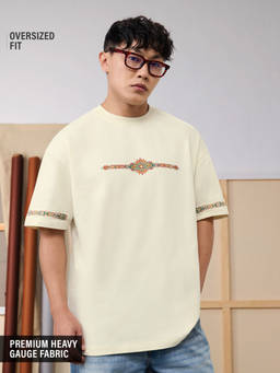 The Souled Store - Men Cream Graphic Printed Oversized T-shirt