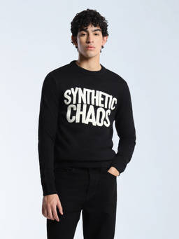 Flying Machine - Men Black Text Printed Sweater