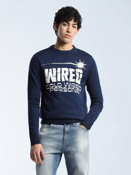 Flying Machine - Men Navy Blue Text Printed Sweater