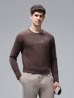 U.S. POLO ASSN. - Men Brown Solid Regular Fit T-shirt