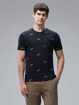 U.S. POLO ASSN. - Men Navy Blue Brand Typographic Printed Regular Fit T-shirt