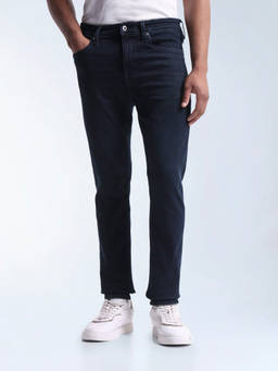Flying Machine - Men Navy Blue Slash Slim Fit Whiskered Jeans