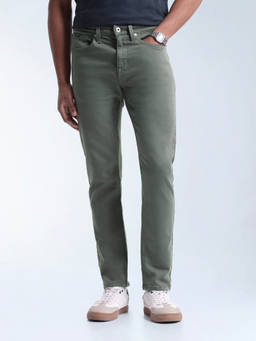 Flying Machine - Men Olive Slash Slim Fit Mid Rise Jeans