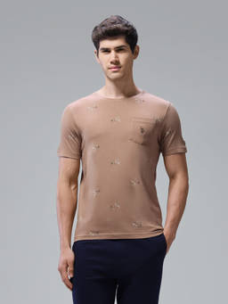 U.S. POLO ASSN. - Men Light Brown Graphic Printed Regular Fit T-shirt