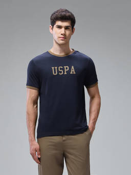 U.S. POLO ASSN. - Men Navy Blue Brand Text Printed Regular Fit T-shirt