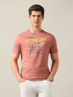 U.S. Polo Assn. Denim Co. - Men Peach Graphic Brand Printed T-shirt