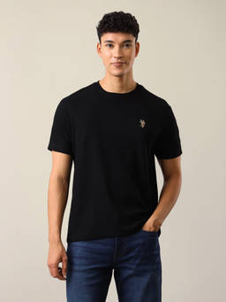 U.S. Polo Assn. Denim Co. - Men Black Solid Half Sleeves T-shirt