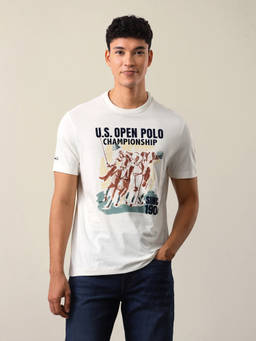 U.S. Polo Assn. Denim Co. - Men White Graphic Brand Printed Slim Fit T-shirt